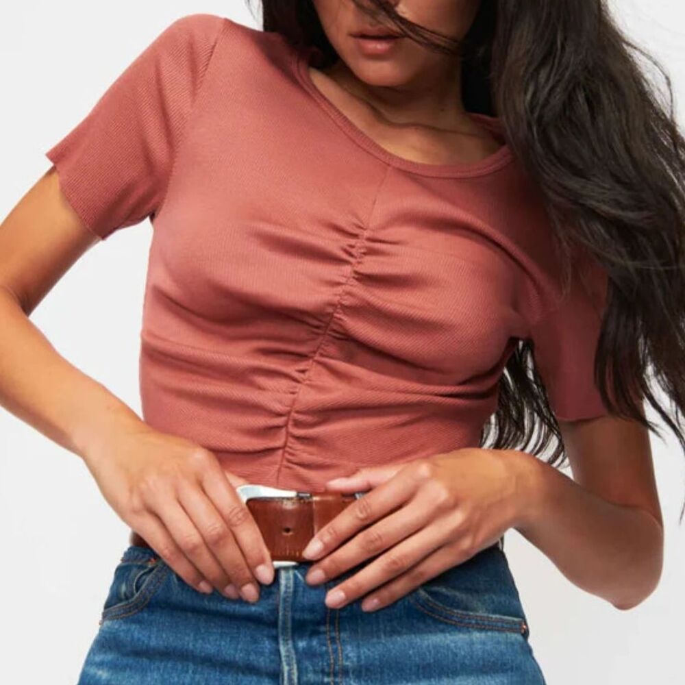 Nation LTD Ruched Short Sleeve Tee in Rust